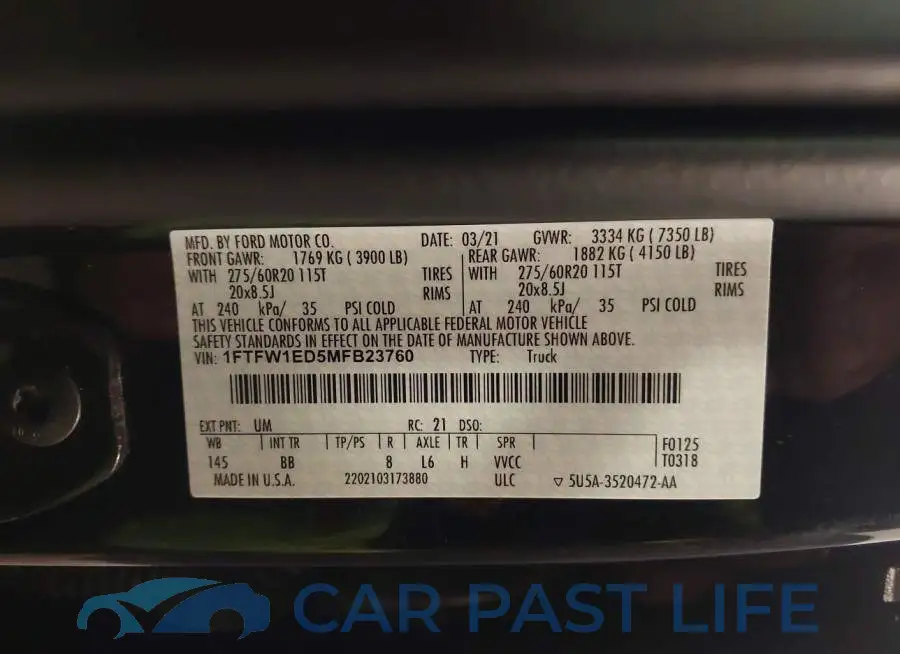 1FTFW1ED5MFB23760# 9