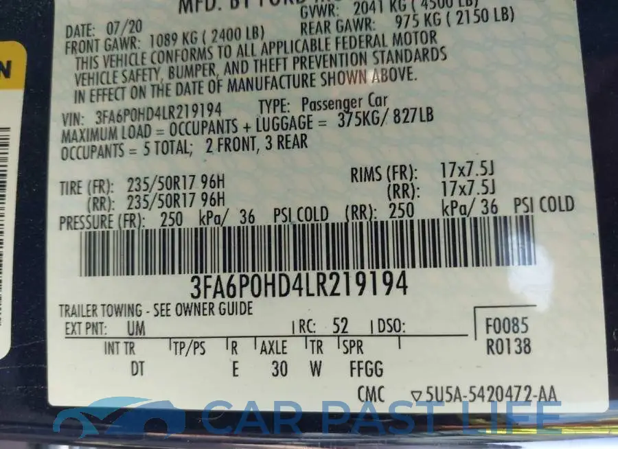 3FA6P0HD4LR219194# 9