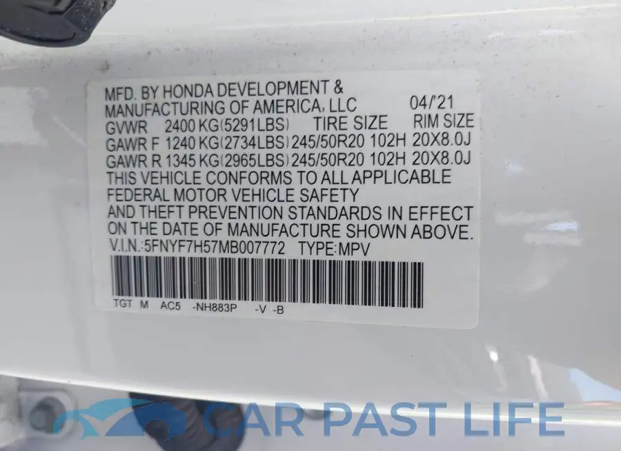 5FNYF7H57MB007772# 9