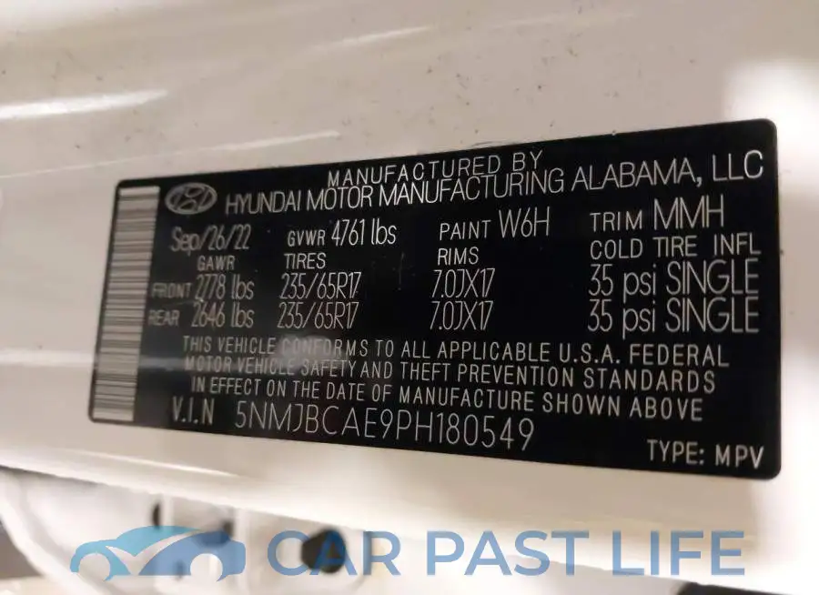 5NMJBCAE9PH180549# 9