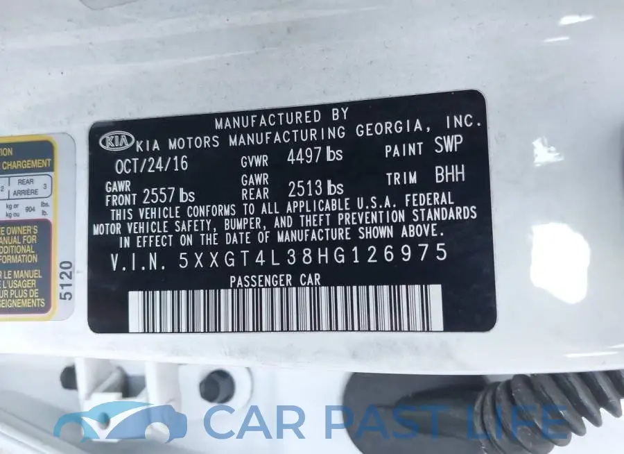 5XXGT4L38HG126975# 9