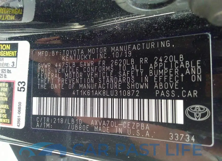 4T1K61AK8LU310872# 9