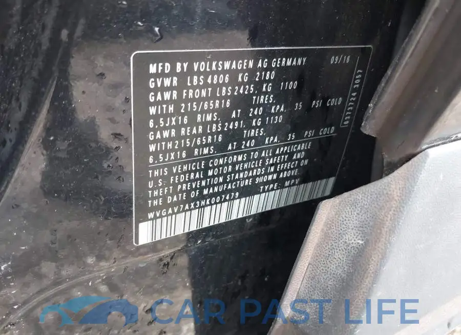 WVGAV7AX3HK007479# 9