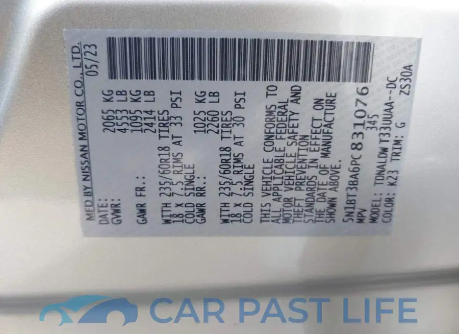 5N1BT3BA6PC831076# 9
