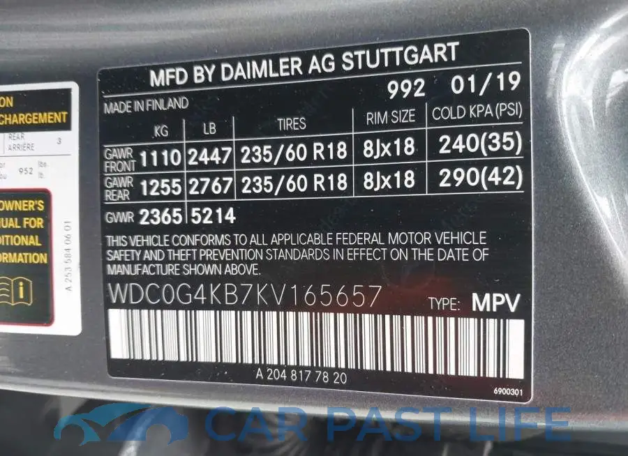 WDC0G4KB7KV165657# 9