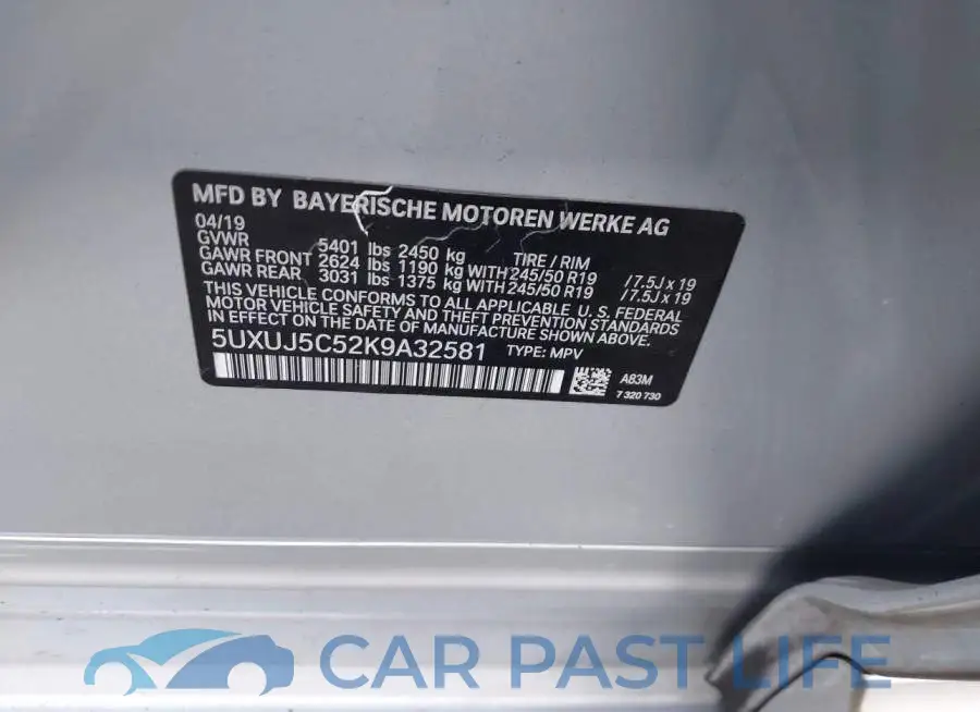 5UXUJ5C52K9A32581# 9
