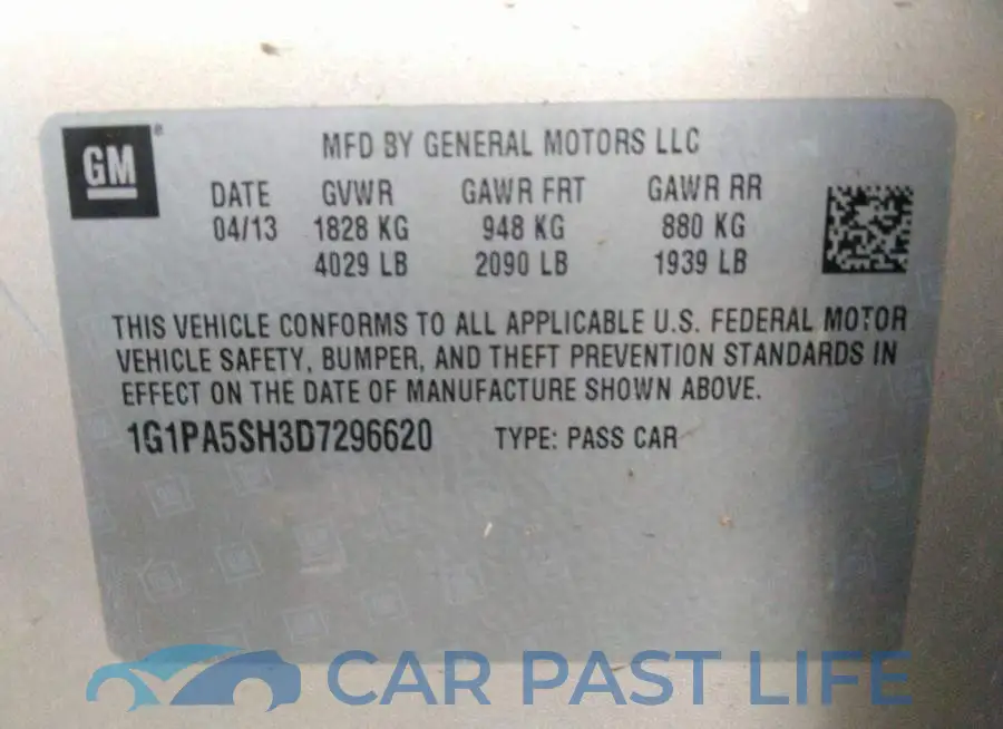 1G1PA5SH3D7296620# 9