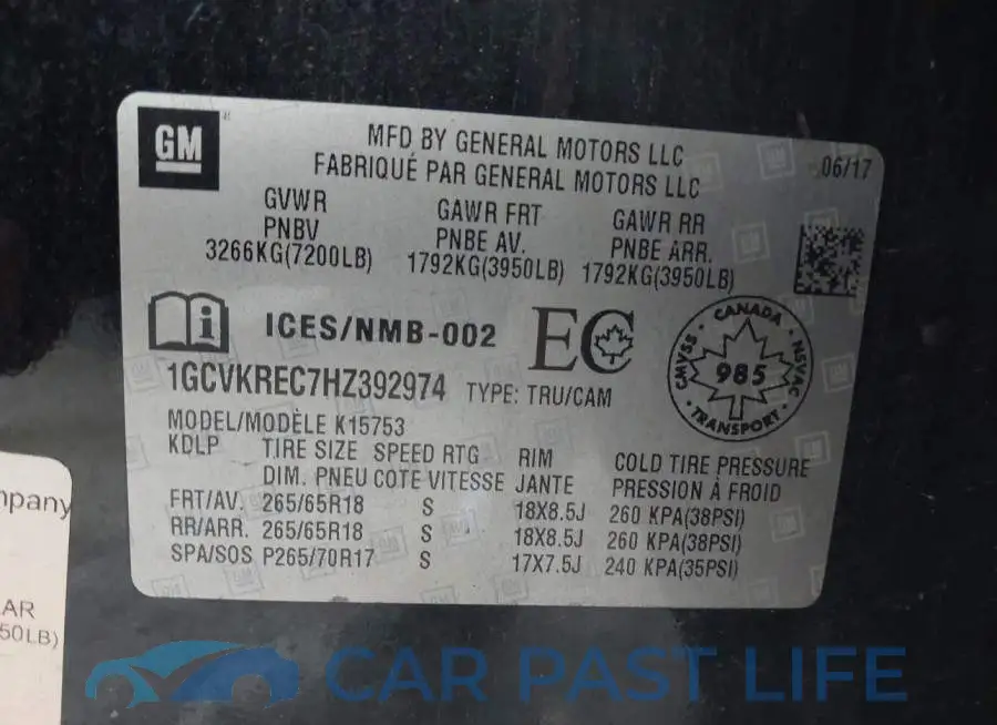1GCVKREC7HZ392974# 9
