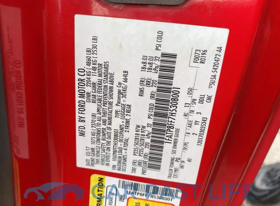 1FATP8FF7H5308001# 9
