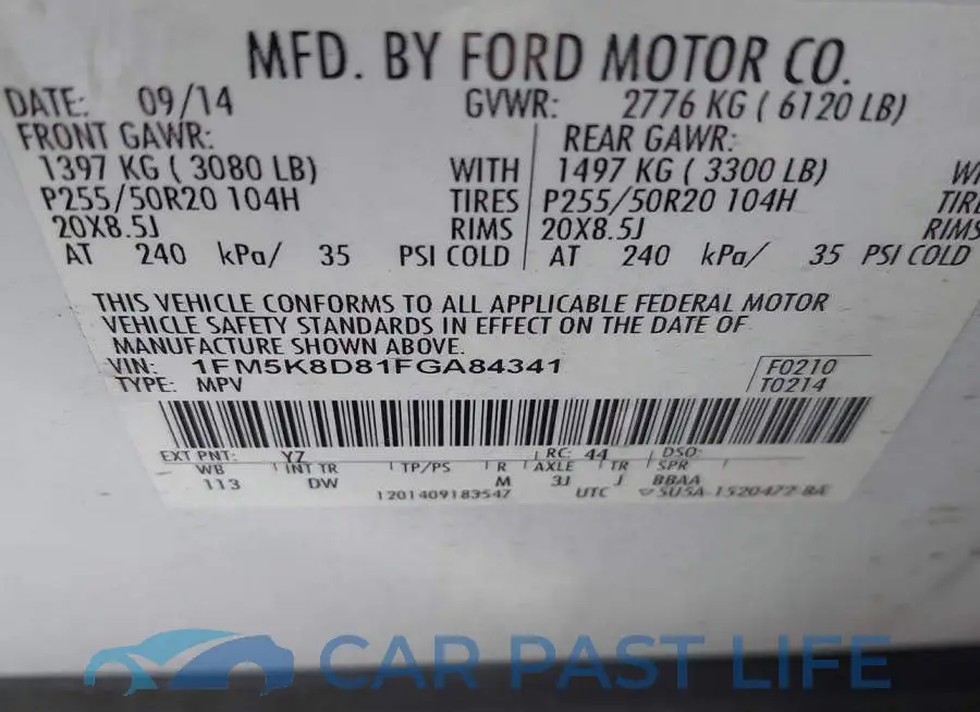 1FM5K8D81FGA84341# 9