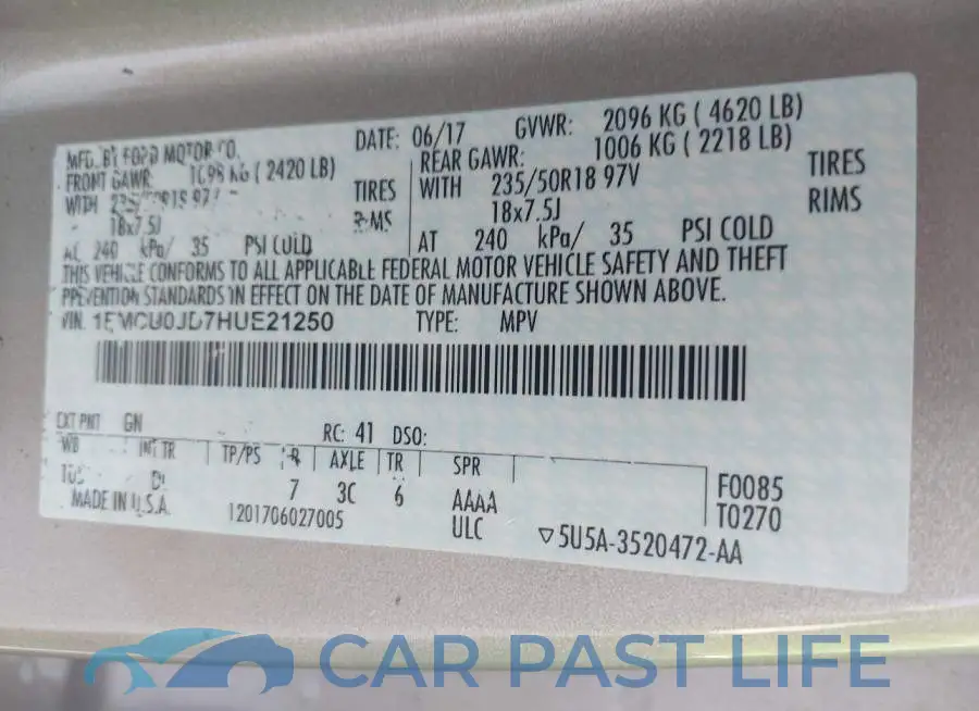 1FMCU0JD7HUE21250# 9