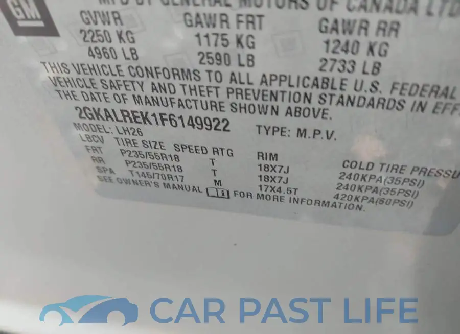 2GKALREK1F6149922# 9