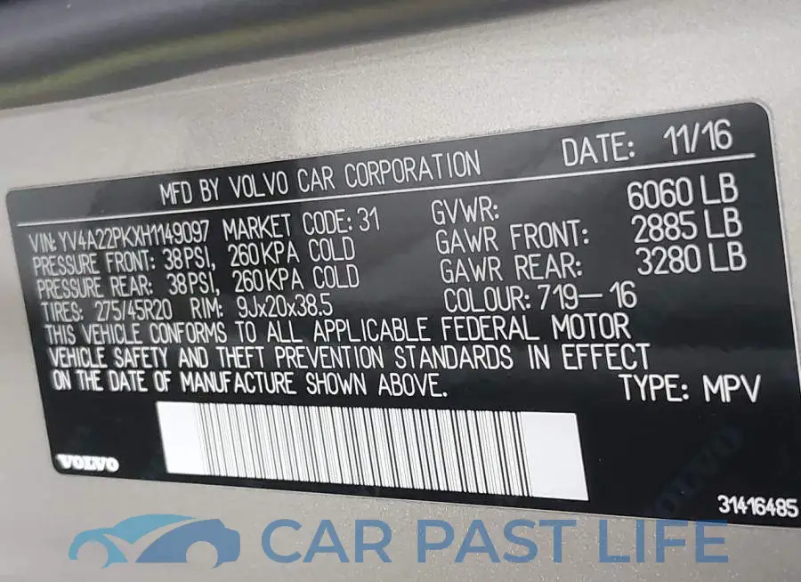 YV4A22PKXH1149097# 9