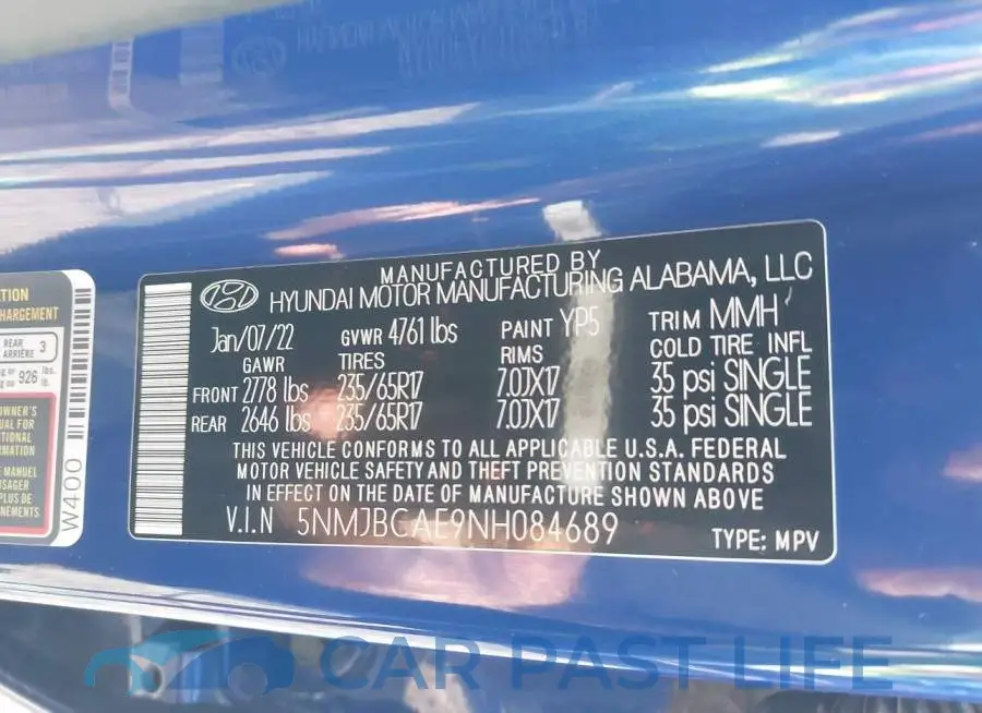 5NMJBCAE9NH084689# 9