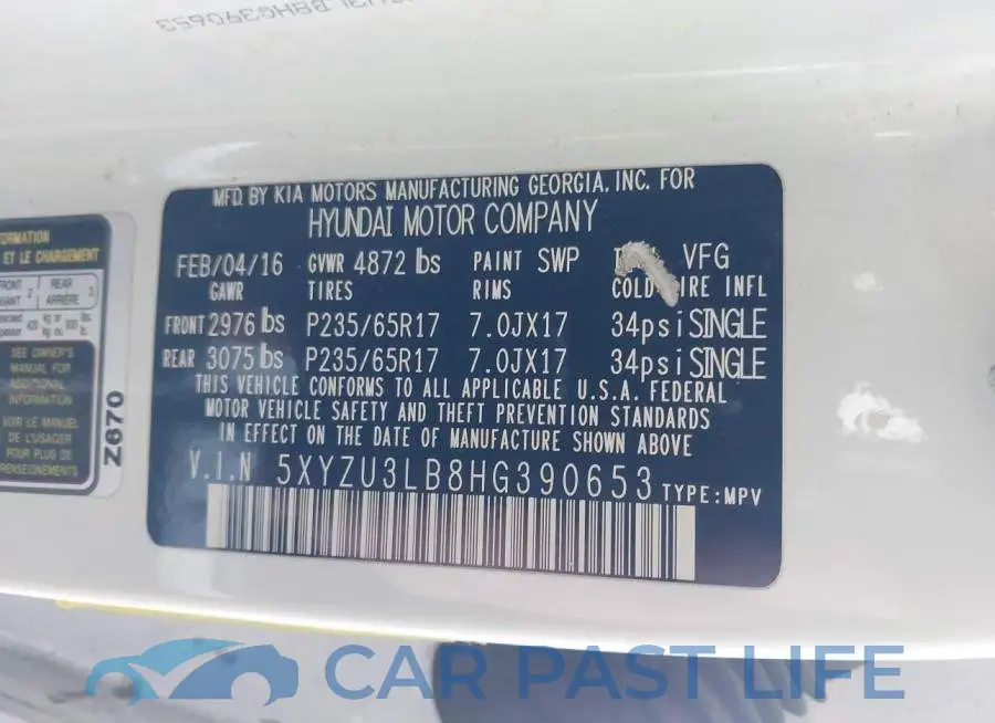 5XYZU3LB8HG390653# 9