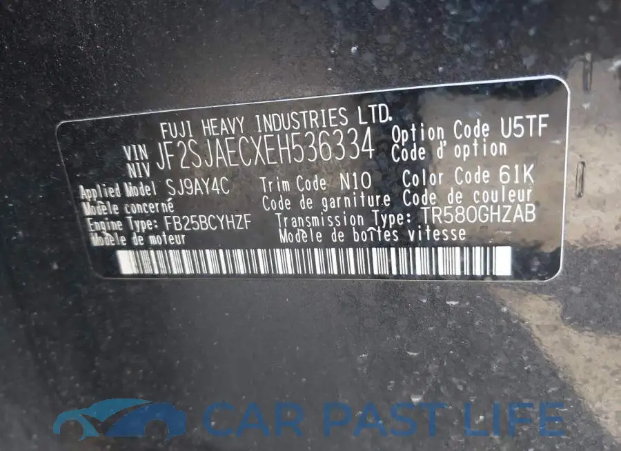 JF2SJAECXEH536334# 9