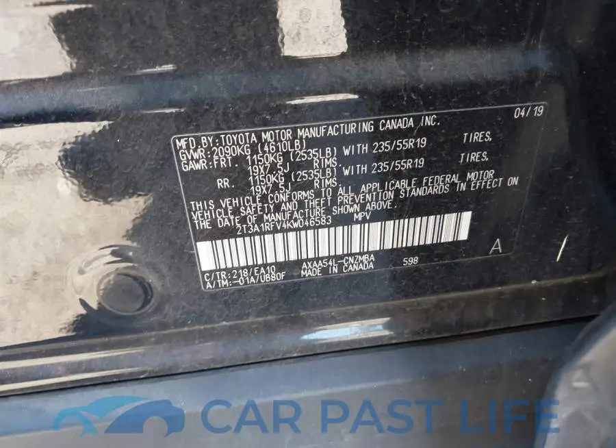 2T3A1RFV4KW046583# 9