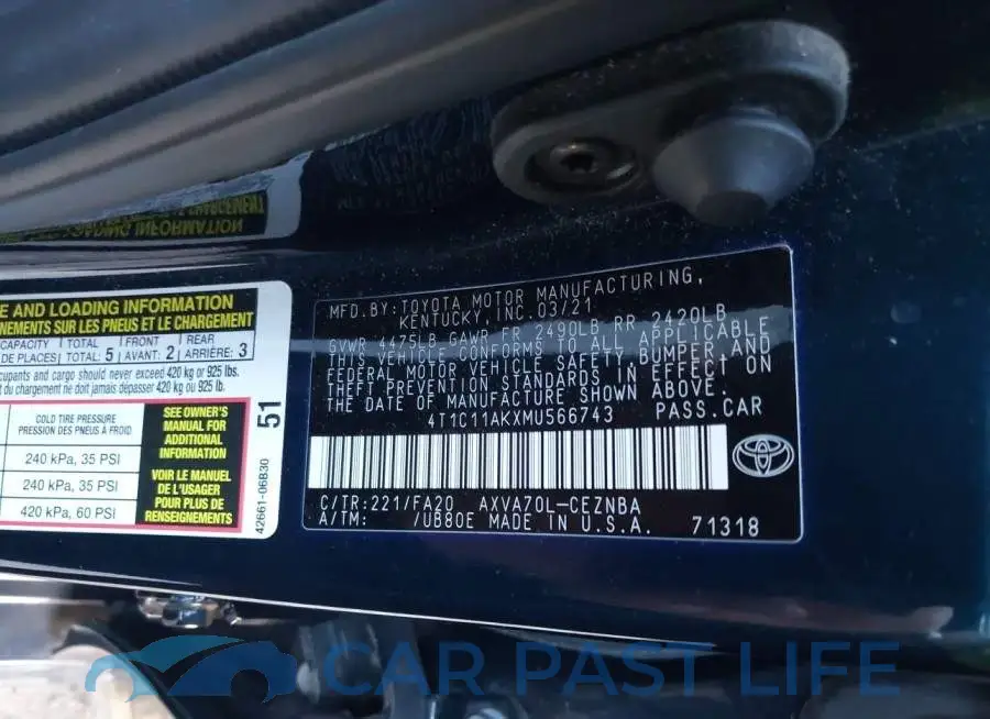 4T1C11AKXMU566743# 9
