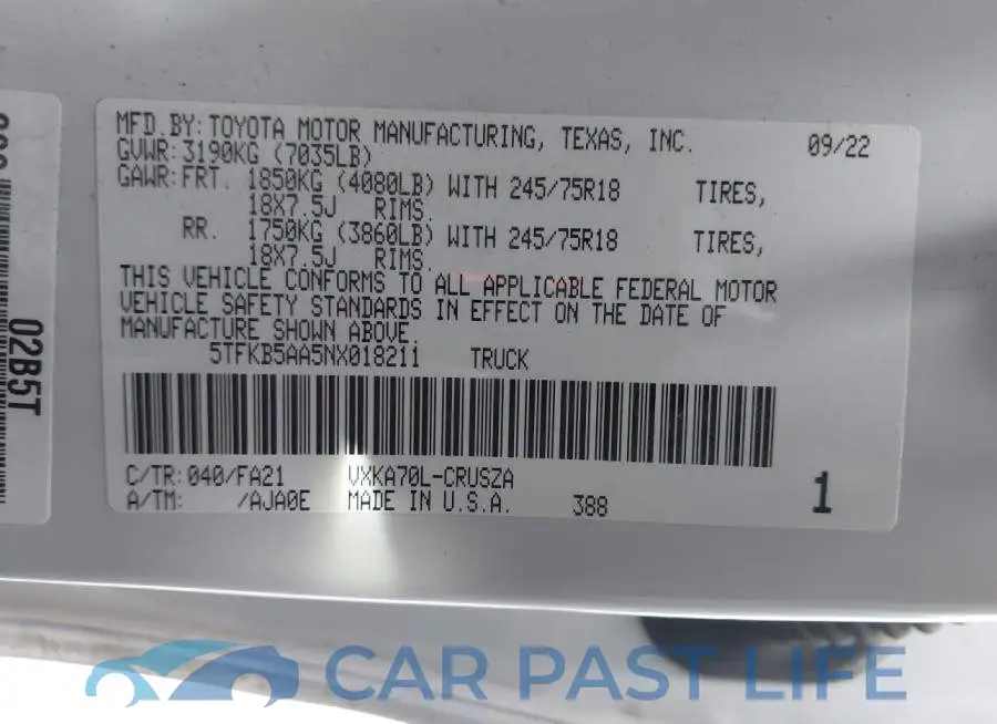 5TFKB5AA5NX018211# 9