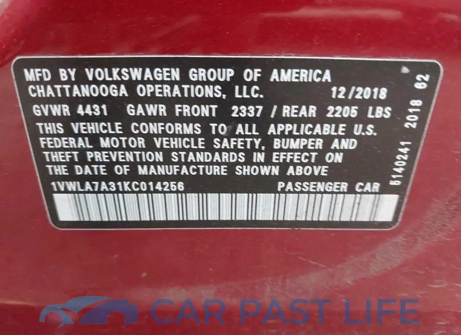 1VWLA7A31KC014256# 9