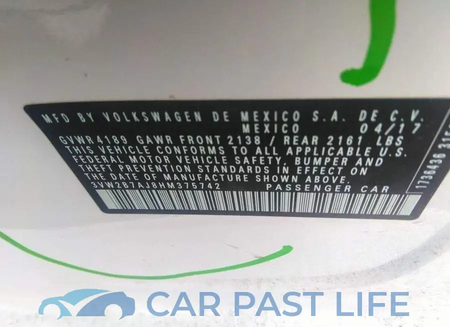 3VW2B7AJ8HM375742# 9