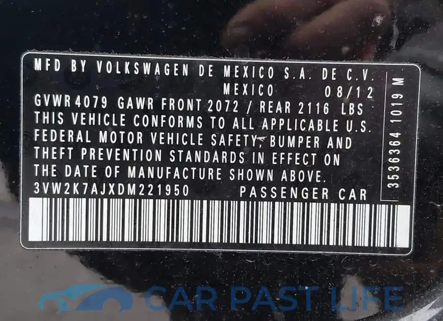 3VW2K7AJXDM221950# 9