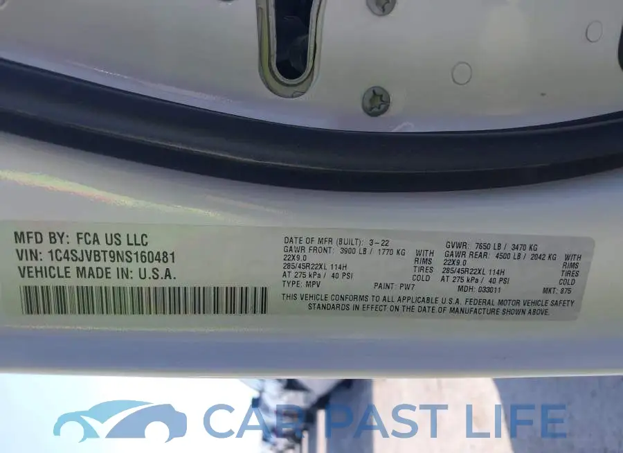 1C4SJVBT9NS160481# 9