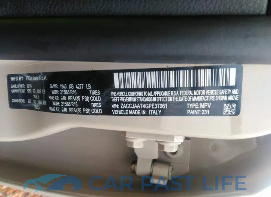 ZACCJAAT4GPE37061# 9