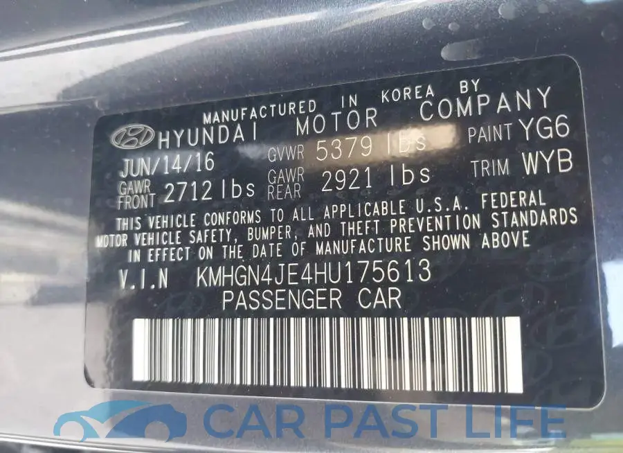KMHGN4JE4HU175613# 9