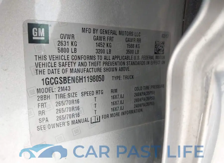 1GCGSBEN6H1198050# 9