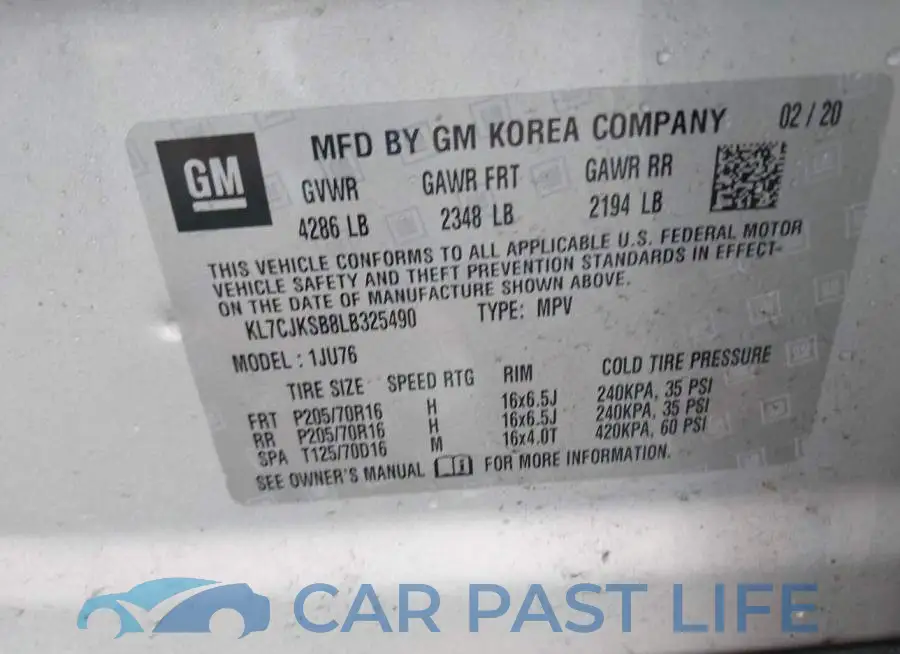 KL7CJKSB8LB325490# 9