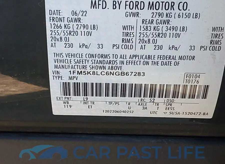 1FM5K8LC6NGB67283# 9