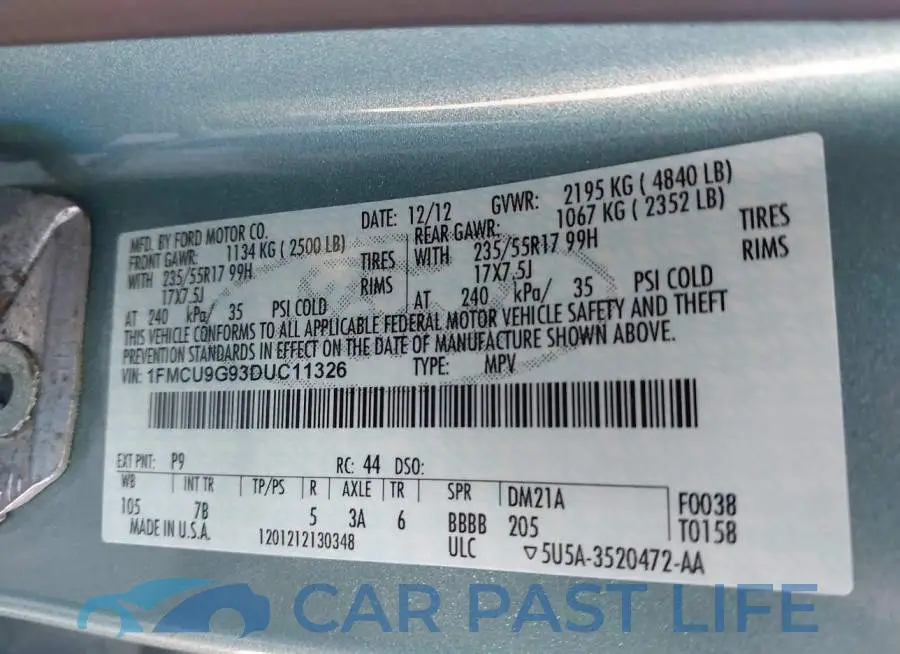 1FMCU9G93DUC11326# 9