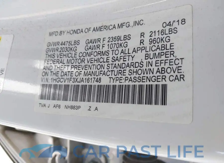 1HGCV1F3XJA161748# 9