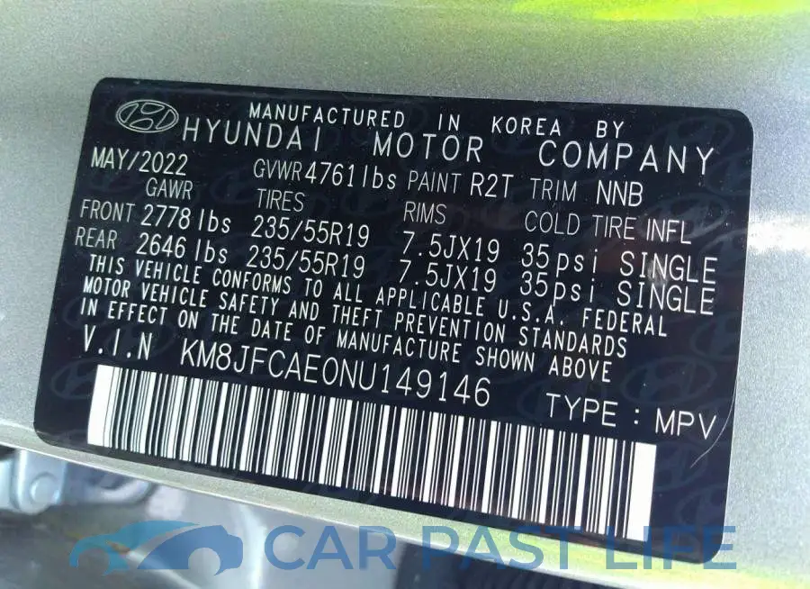 KM8JFCAE0NU149146# 9
