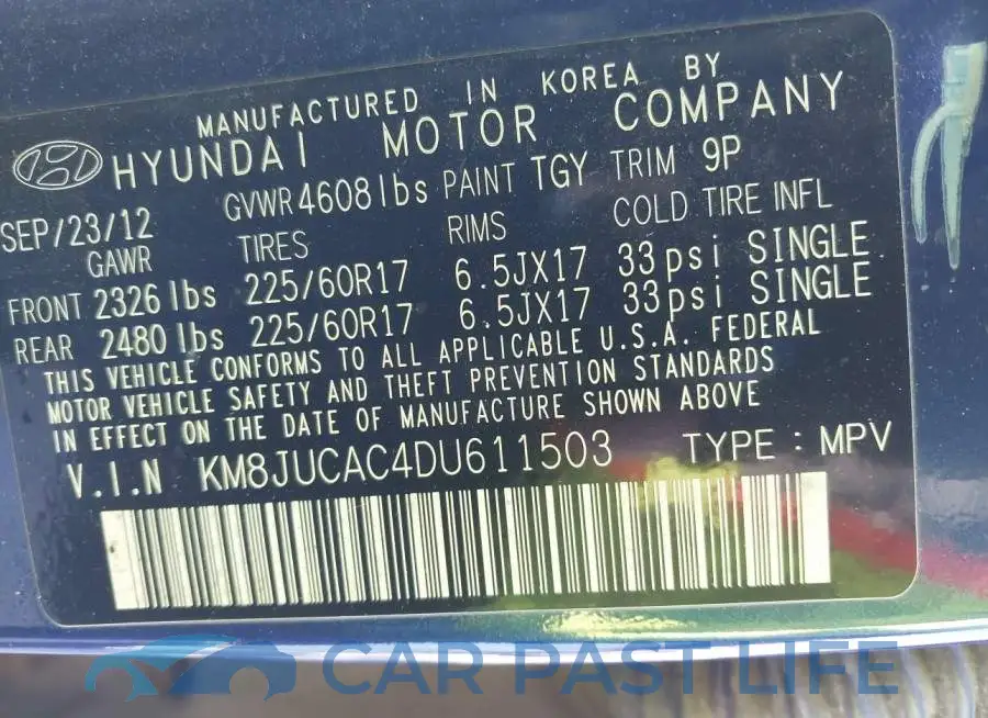 KM8JUCAC4DU611503# 9