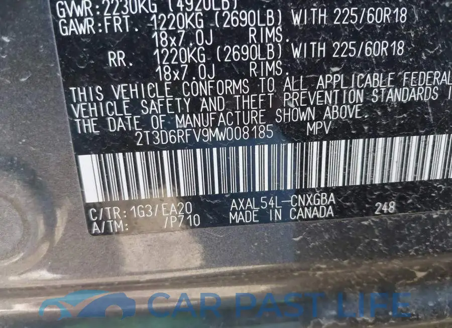 2T3D6RFV9MW008185# 9
