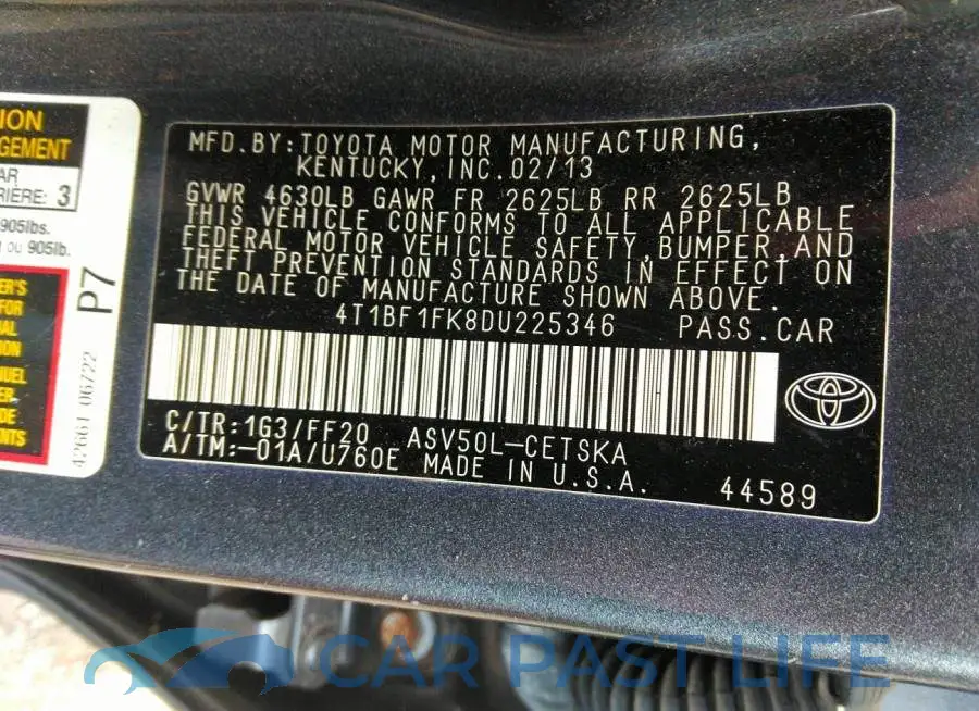 4T1BF1FK8DU225346# 9