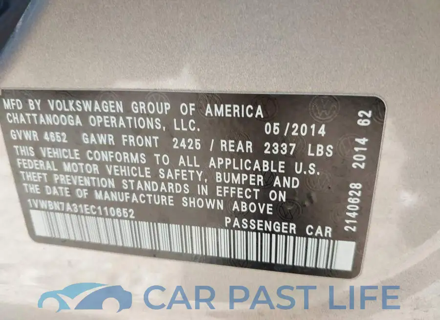 1VWBN7A31EC110652# 9