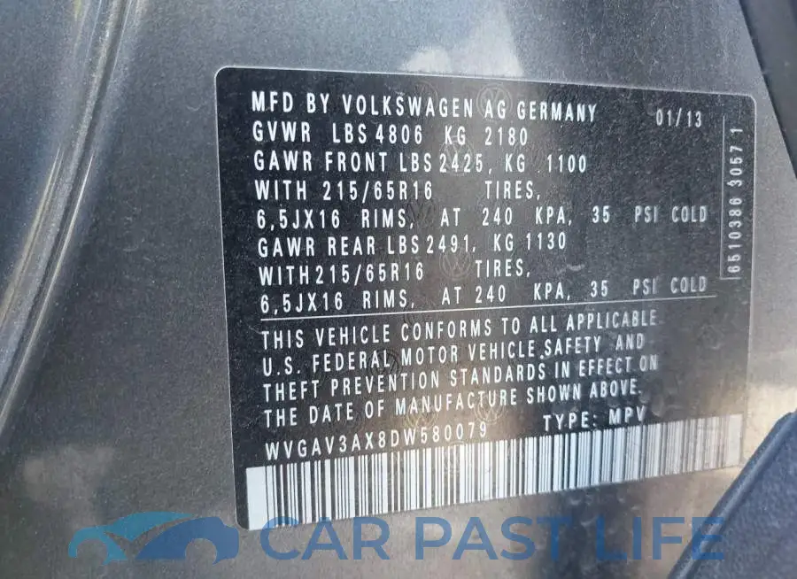 WVGAV3AX8DW580079# 9