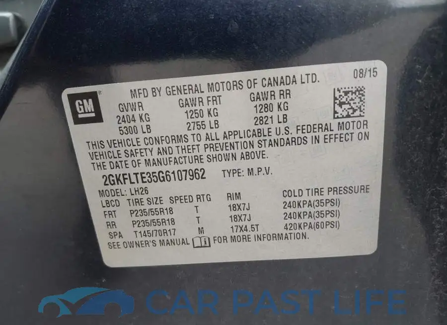 2GKFLTE35G6107962# 9