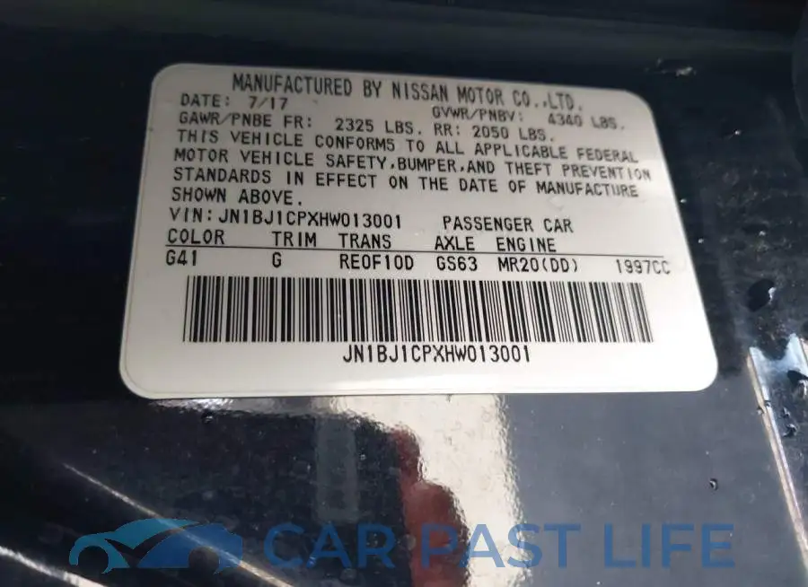 JN1BJ1CPXHW013001# 9