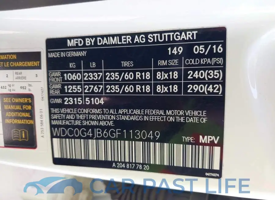 WDC0G4JB6GF113049# 9