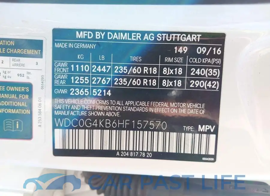 WDC0G4KB6HF157570# 9
