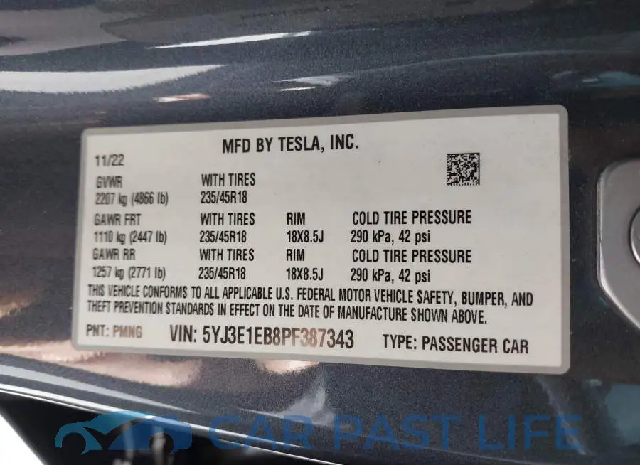 5YJ3E1EB8PF387343# 9