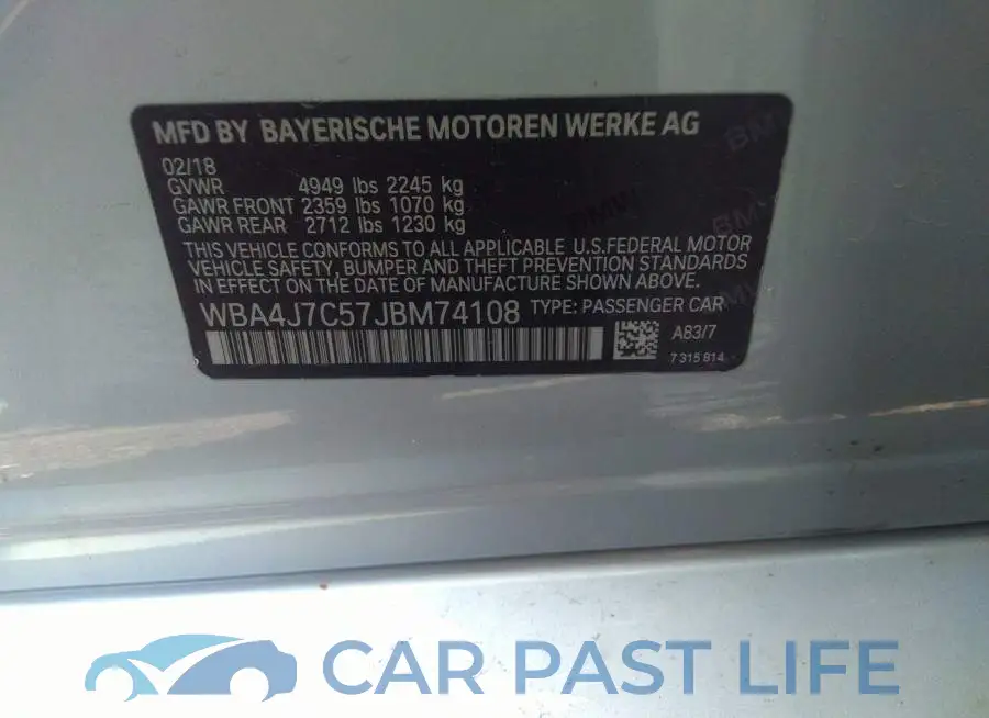 WBA4J7C57JBM74108# 9