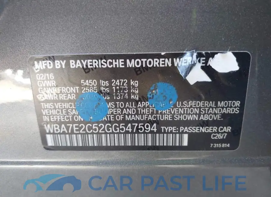 WBA7E2C52GG547594# 9