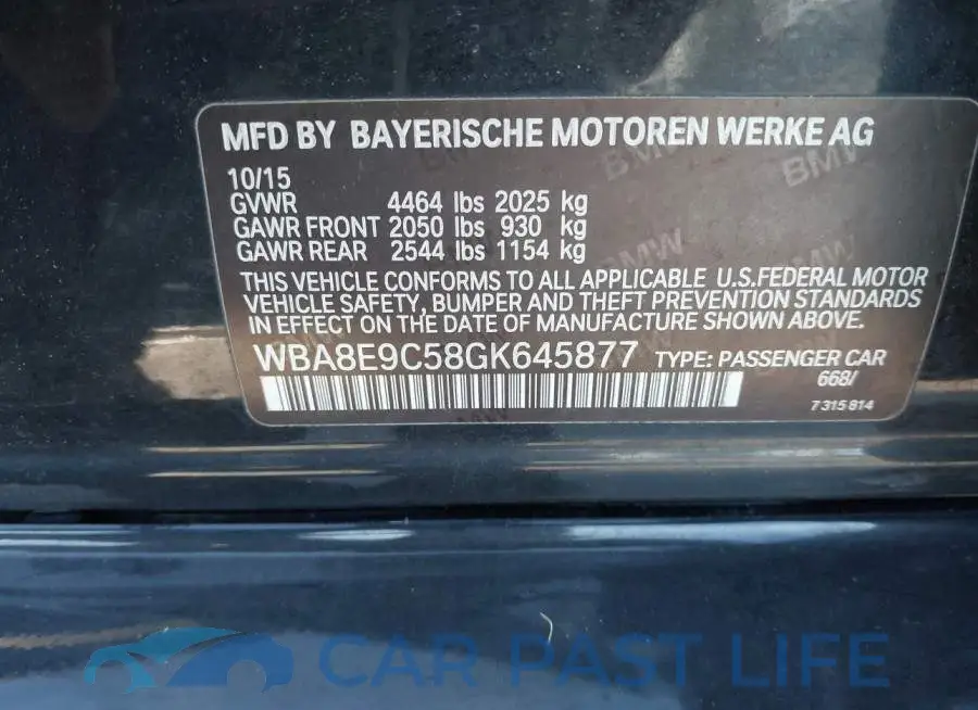 WBA8E9C58GK645877# 9