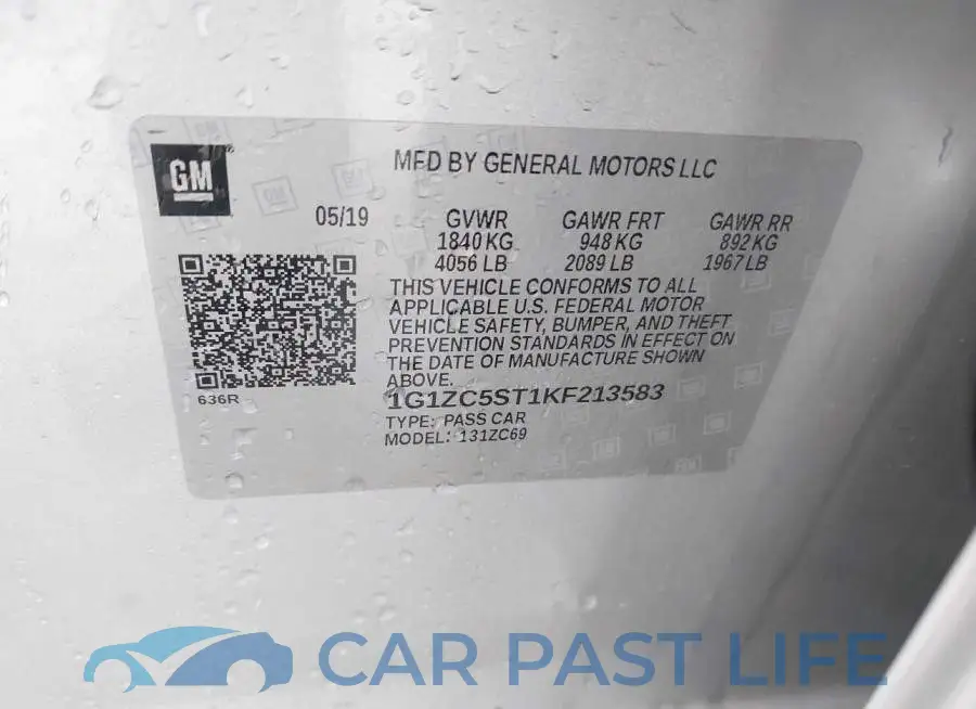 1G1ZC5ST1KF213583# 9