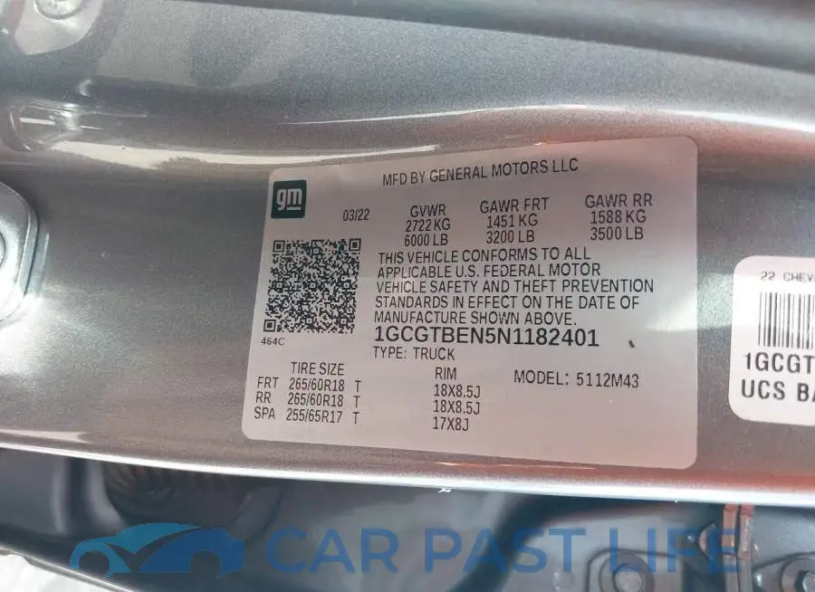 1GCGTBEN5N1182401# 9